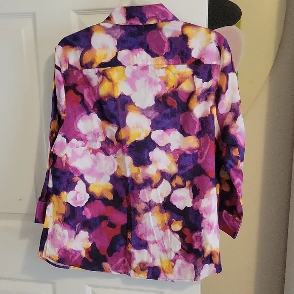 Westbount woman Sz1X 100% cotton Multicolor Floral 3/4 sleeve Button-Down Shirt - Picture 5 of 5